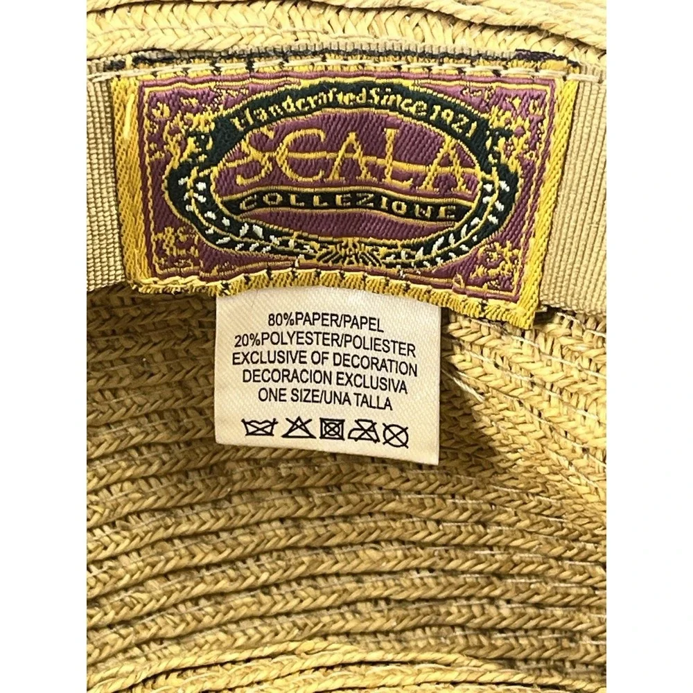 Scala Straw Diego Boater Hat Grosgrain Band Tan Black Sun Summer Packable Beach
